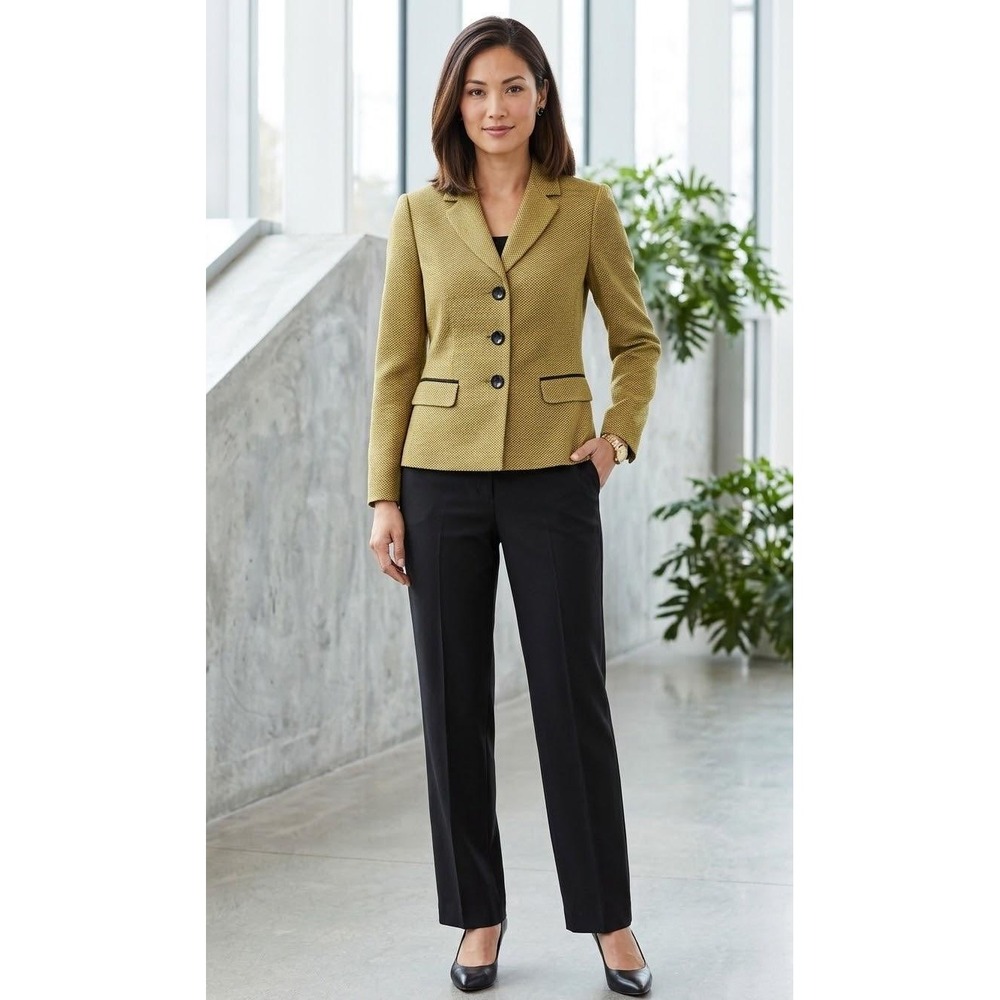 Le Suit Pant Suit Women 8 Yellow Black Chevron Blazer Straight Leg Trousers Set
